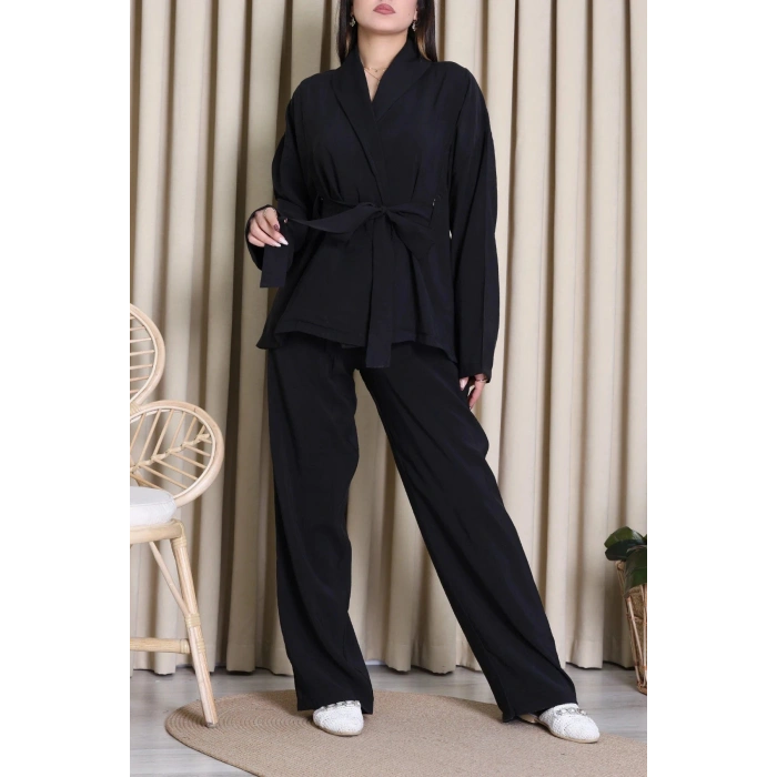Tensel Bağlamalı Kimono Takım Siyah - 7120.1254.