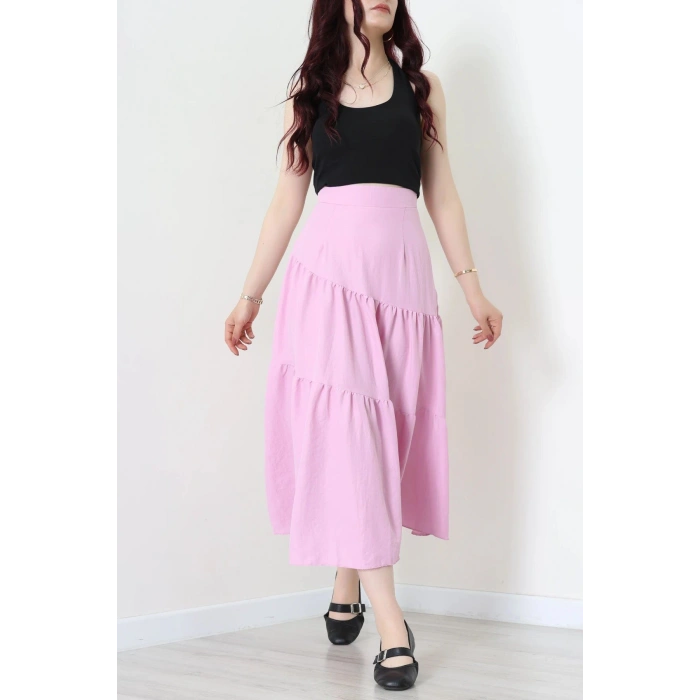 Terikoton Büzgülü Etek Pembe - 8170.1437.