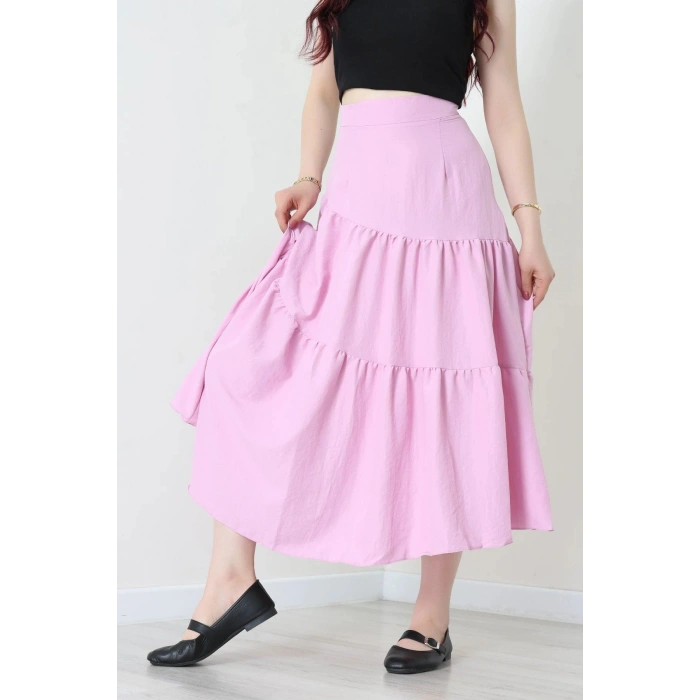 Terikoton Büzgülü Etek Pembe - 8170.1437.