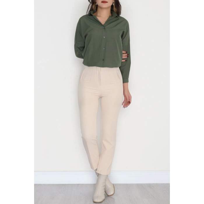 Terikoton Oversize Gömlek Açıkhaki - 30840.1949.