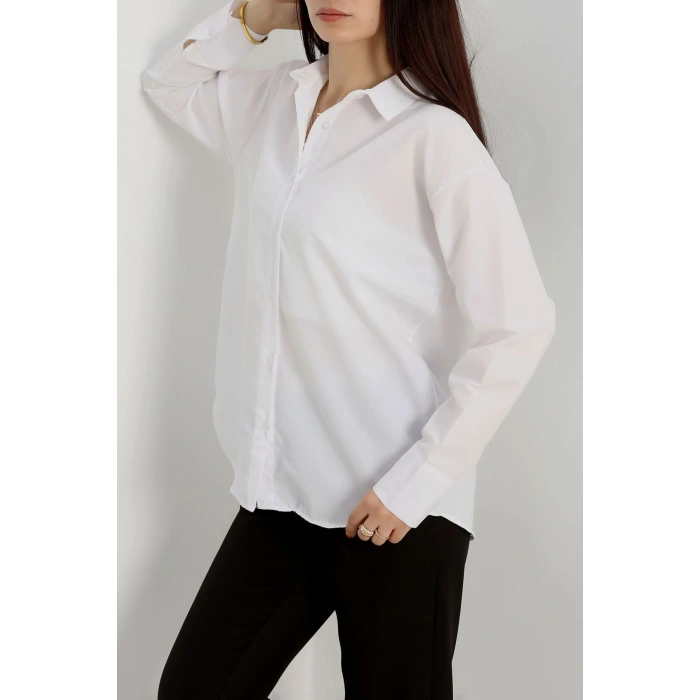 Terikoton Oversize Gömlek Beyaz - 30829.1949.