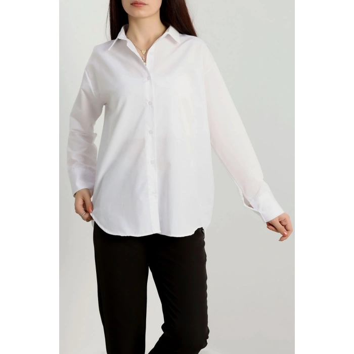 Terikoton Oversize Gömlek Beyaz - 30829.1949.