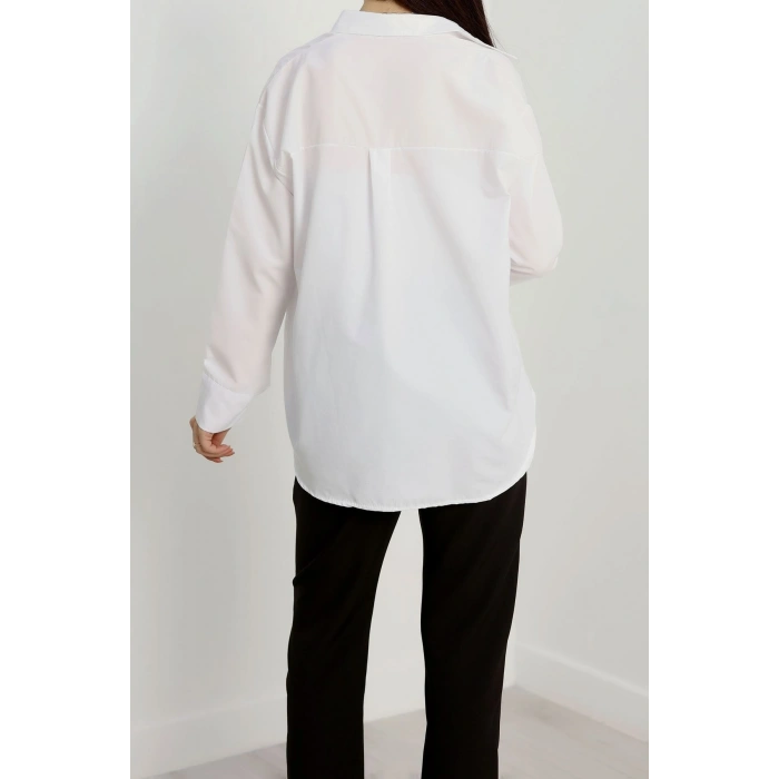 Terikoton Oversize Gömlek Beyaz - 30829.1949.