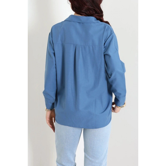 Terikoton Oversize Gömlek İndigo - 30829.2111.