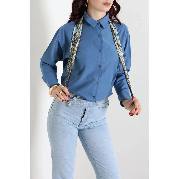 Terikoton Oversize Gömlek İndigo - 30829.2111.