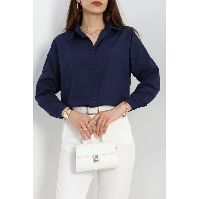 Terikoton Oversize Gömlek Lacivert - 30840.1949.