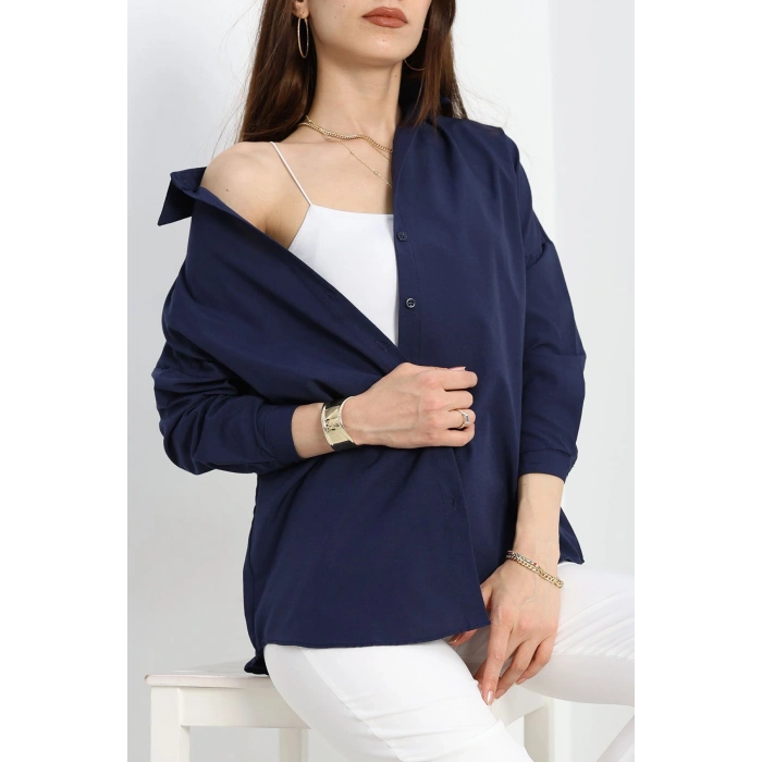 Terikoton Oversize Gömlek Lacivert - 30840.1949.