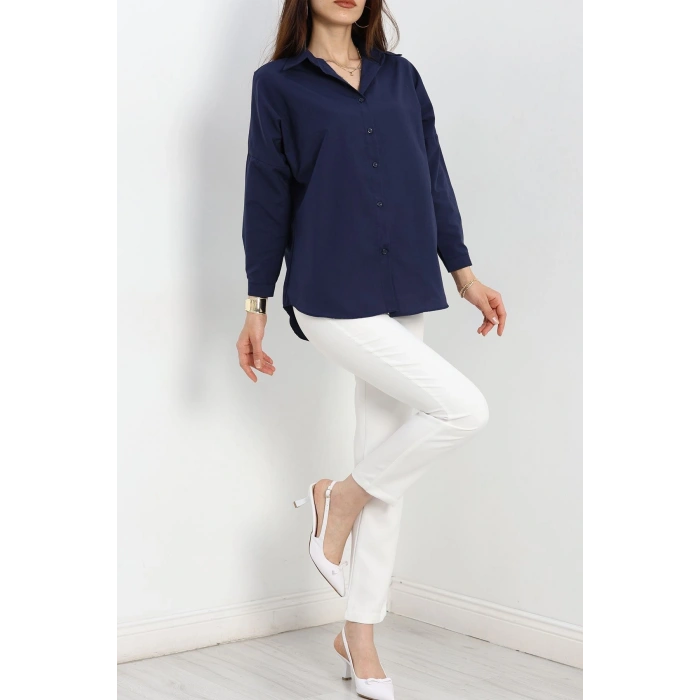 Terikoton Oversize Gömlek Lacivert - 30840.1949.