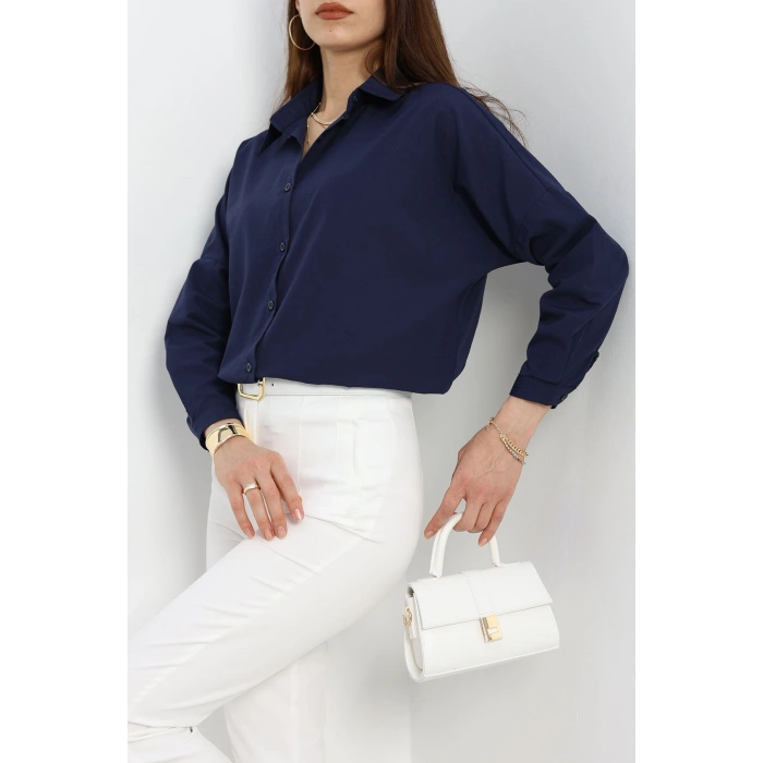 Terikoton Oversize Gömlek Lacivert - 30840.1949.