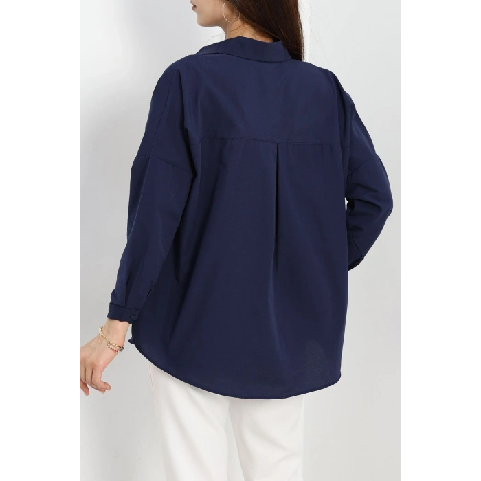 Terikoton Oversize Gömlek Lacivert - 30840.1949.