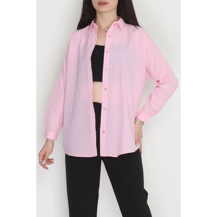 Terikoton Oversize Gömlek Pembe - 30840.1949.