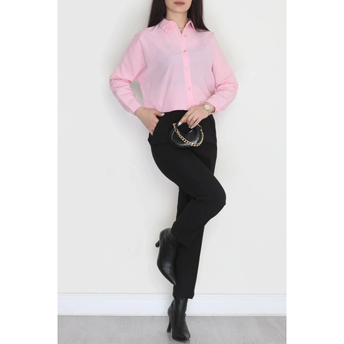 Terikoton Oversize Gömlek Pembe - 30840.1949.