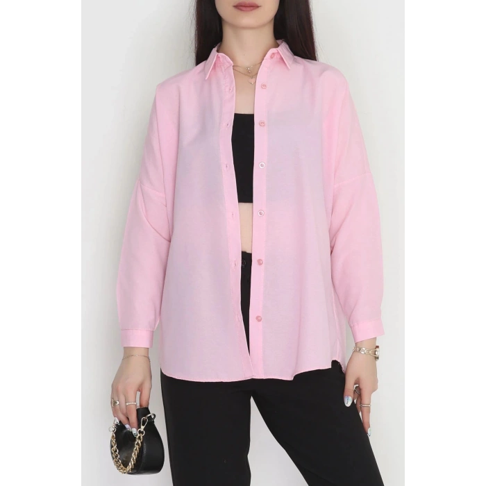 Terikoton Oversize Gömlek Pembe - 30840.1949.