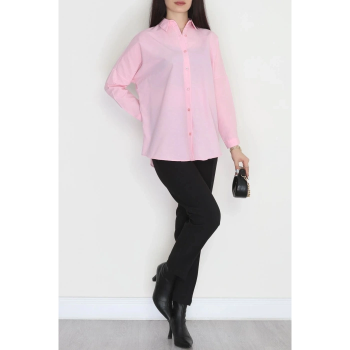 Terikoton Oversize Gömlek Pembe - 30840.1949.