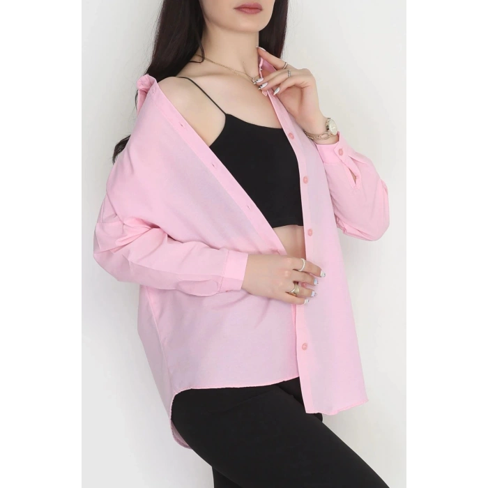Terikoton Oversize Gömlek Pembe - 30840.1949.