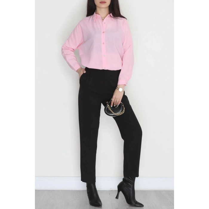 Terikoton Oversize Gömlek Pembe - 30840.1949.