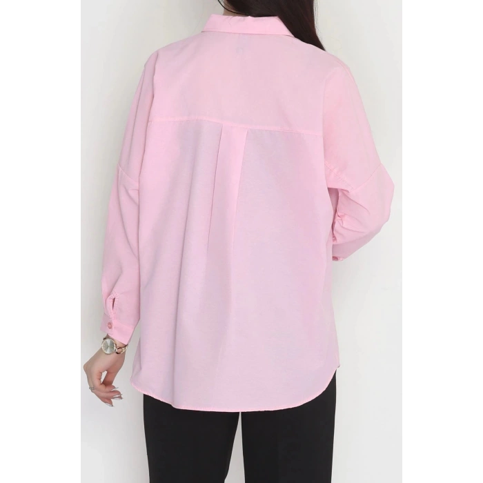 Terikoton Oversize Gömlek Pembe - 30840.1949.