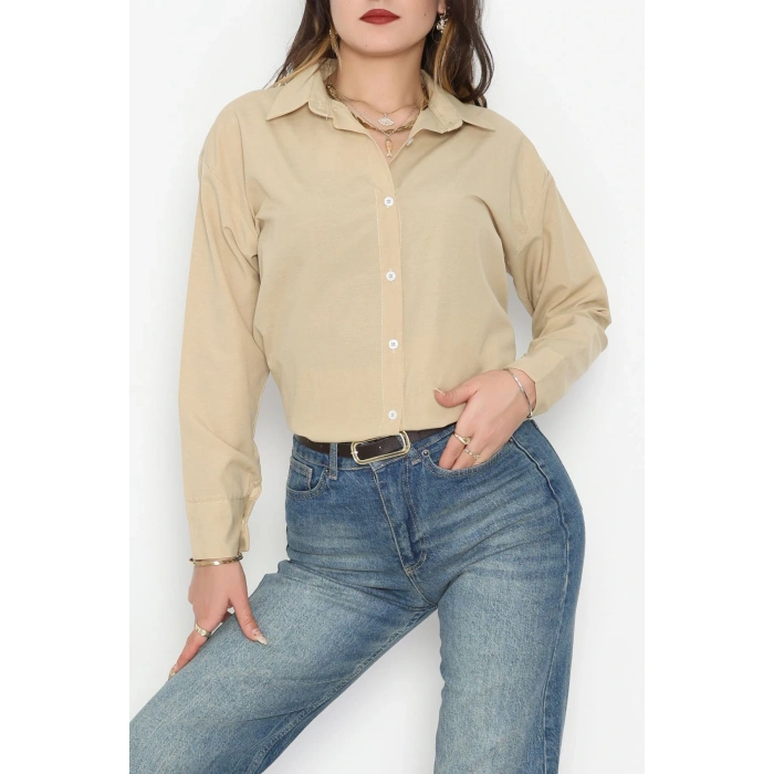 Terikoton Oversize Gömlek Vizon - 30829.2111.