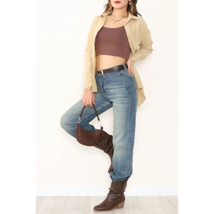 Terikoton Oversize Gömlek Vizon - 30829.2111.