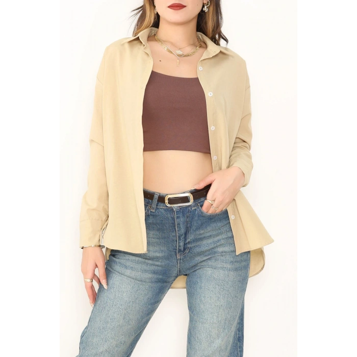 Terikoton Oversize Gömlek Vizon - 30829.2111.