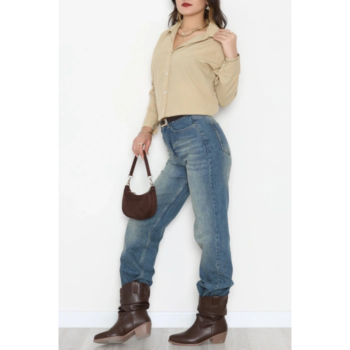 Terikoton Oversize Gömlek Vizon - 30829.2111.