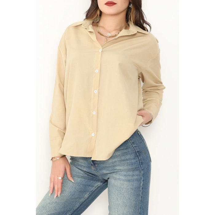 Terikoton Oversize Gömlek Vizon - 30829.2111.