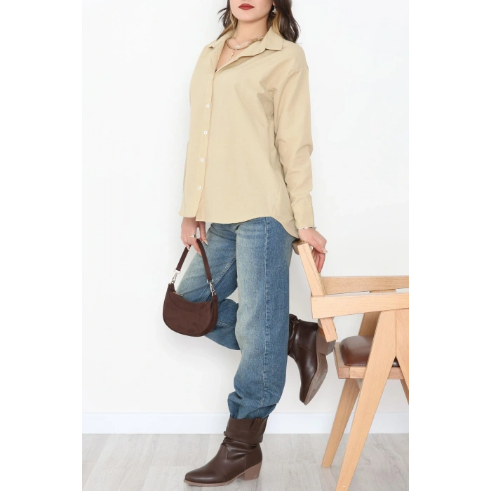 Terikoton Oversize Gömlek Vizon - 30829.2111.