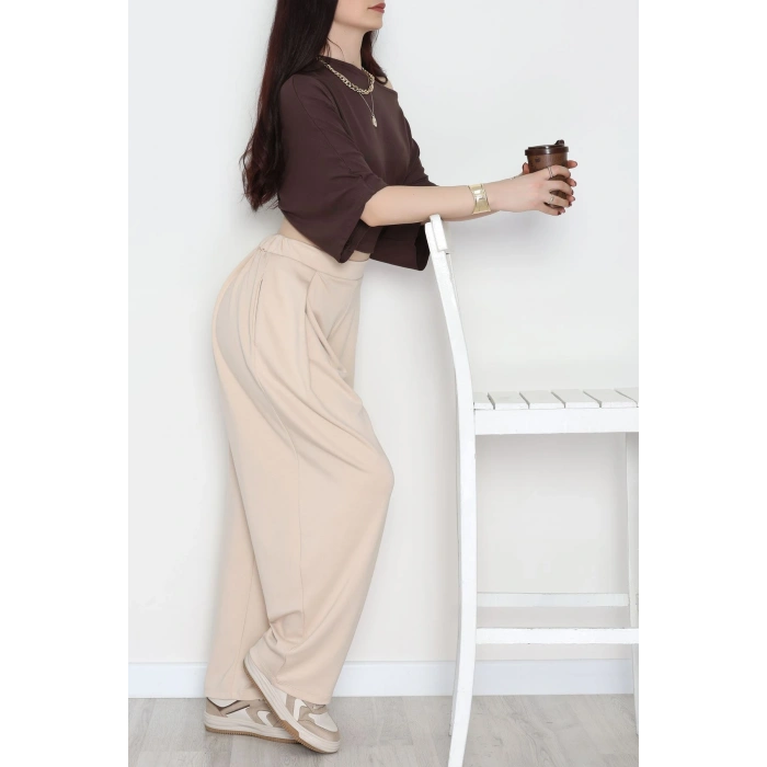 Ters Pileli Modal Pantolon Bej - 4082.1247.