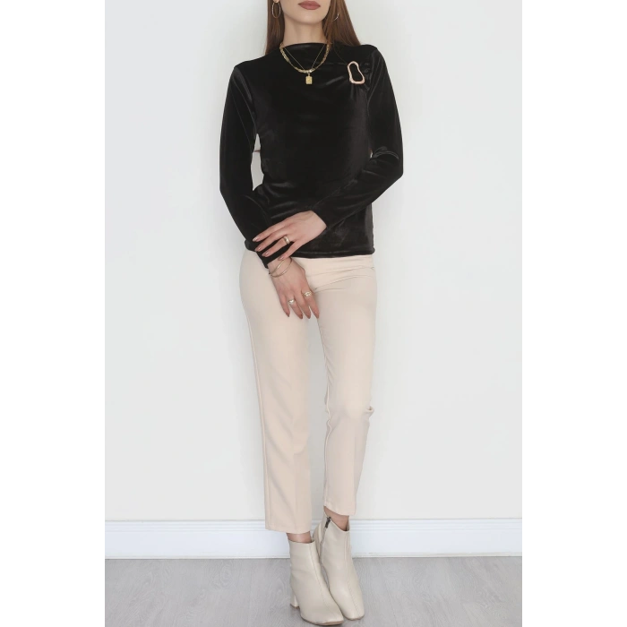 Toka Detaylı Kadife Bluz Siyah - 42665.1949.