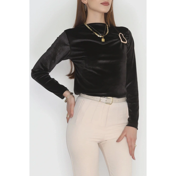 Toka Detaylı Kadife Bluz Siyah - 42665.1949.