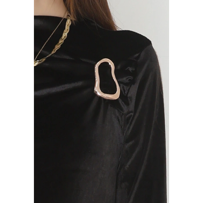 Toka Detaylı Kadife Bluz Siyah - 42665.1949.