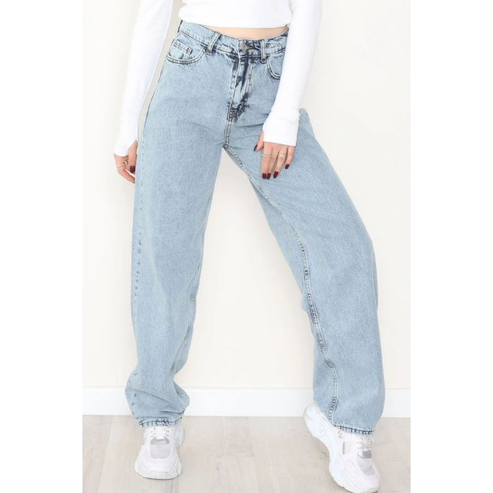 Tokalı Baggy Kot Pantolon Buzmavi - 31558.2088.