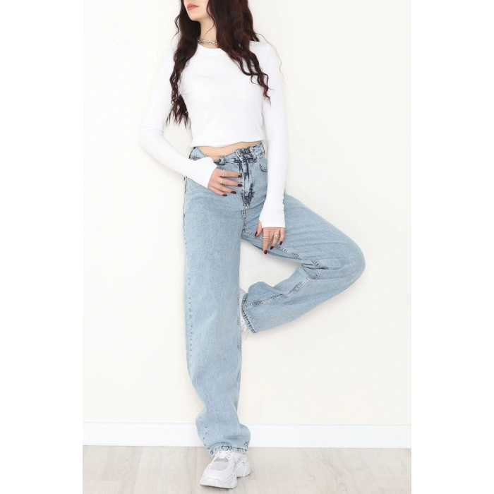 Tokalı Baggy Kot Pantolon Buzmavi - 31558.2088.
