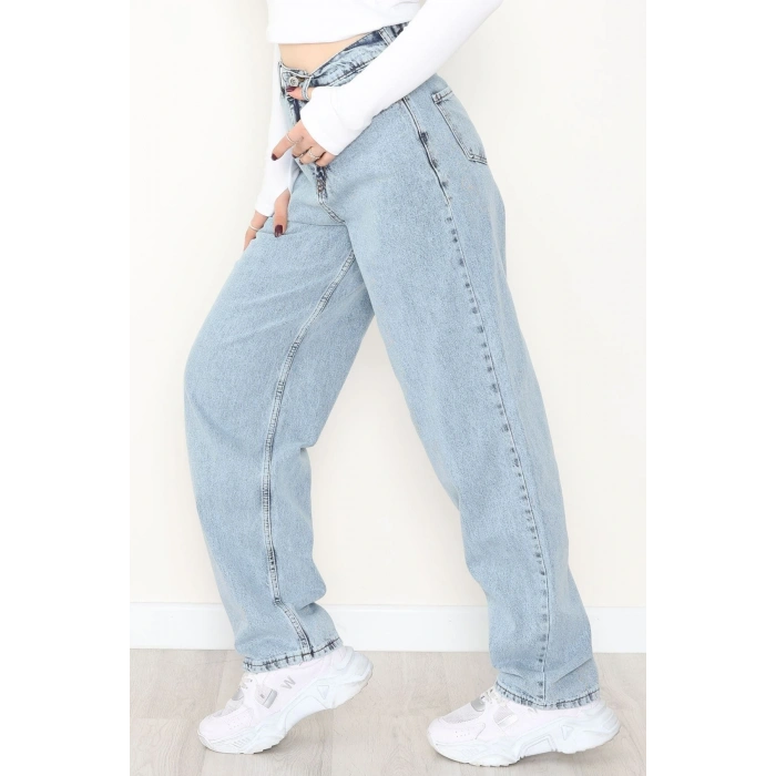 Tokalı Baggy Kot Pantolon Buzmavi - 31558.2088.
