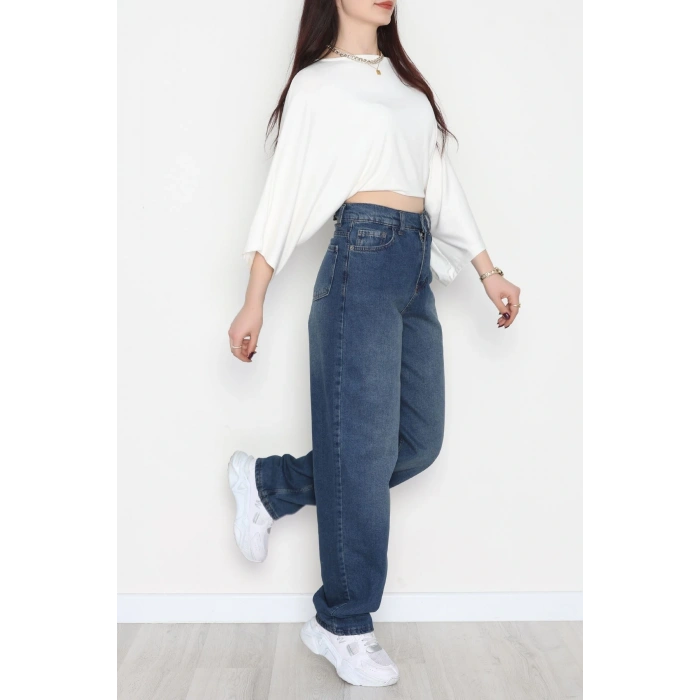 Tokalı Baggy Kot Pantolon Lacivert - 31558.2088.