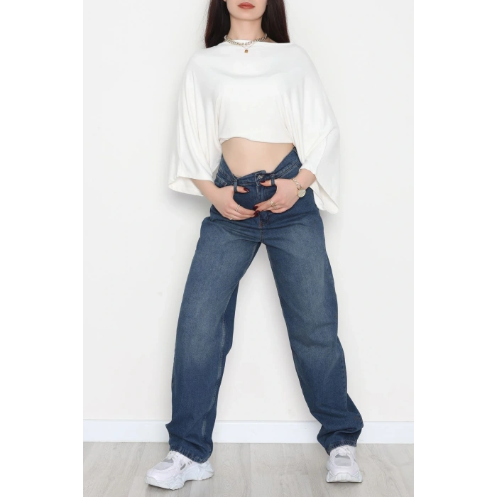 Tokalı Baggy Kot Pantolon Lacivert - 31558.2088.