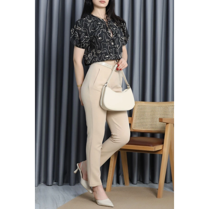 Topshow Nakışlı Önden Baglamalı Bluz Siyah - 90003.155.