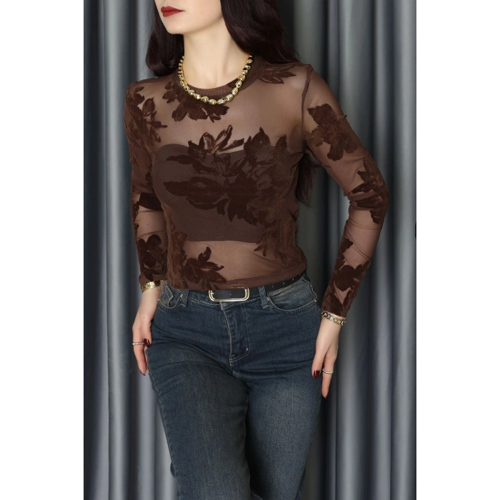 Transparan Şifon Bluz Kahve - 70848.2078.