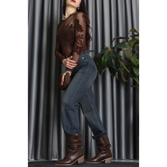 Transparan Şifon Bluz Kahve - 70848.2078.