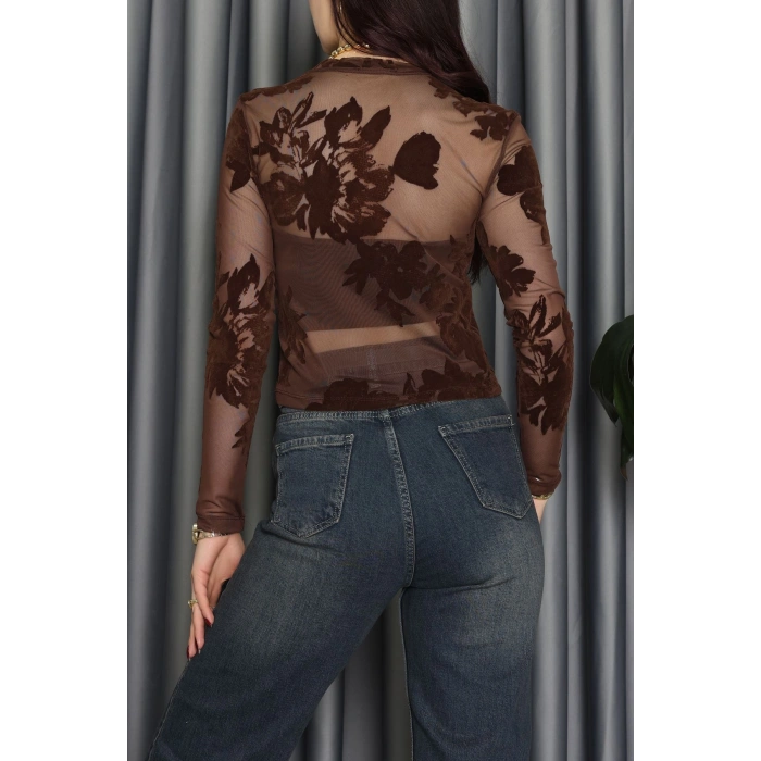 Transparan Şifon Bluz Kahve - 70848.2078.