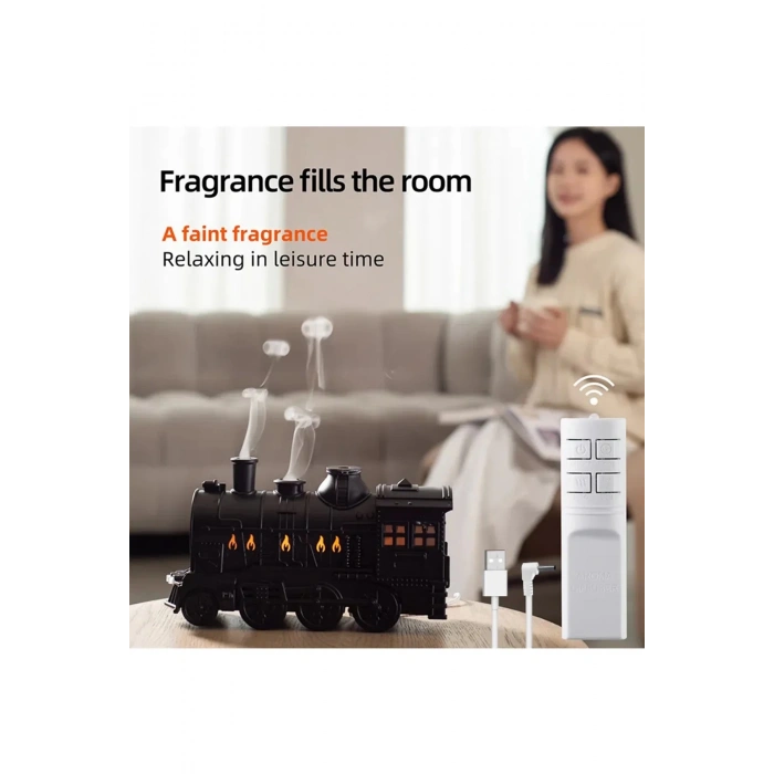 Tren Şeklinde Buharlı Oda Hava Nemlendirici Işık Buhar Makinesi Kumandalı
