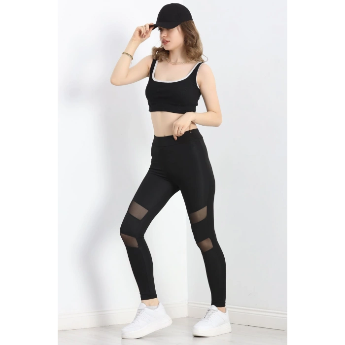 Tül Detaylı Dalgıç Tayt Siyah - 50060.1098.