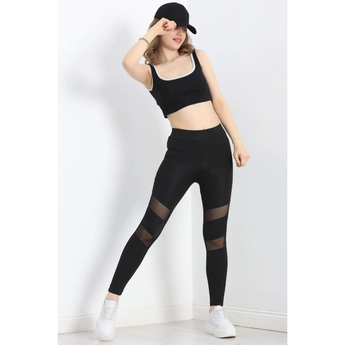 Tül Detaylı Dalgıç Tayt Siyah - 50060.1098.