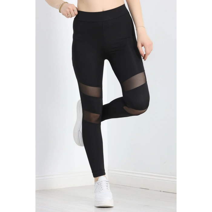 Tül Detaylı Dalgıç Tayt Siyah - 50060.1098.