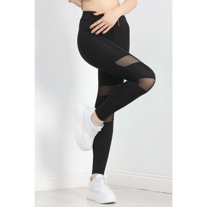 Tül Detaylı Dalgıç Tayt Siyah - 50060.1098.