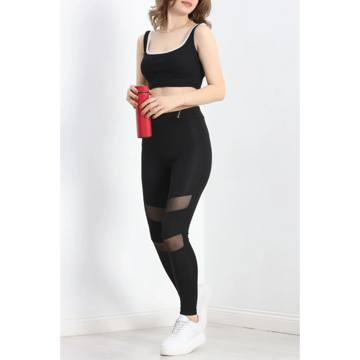 Tül Detaylı Dalgıç Tayt Siyah - 50060.1098.