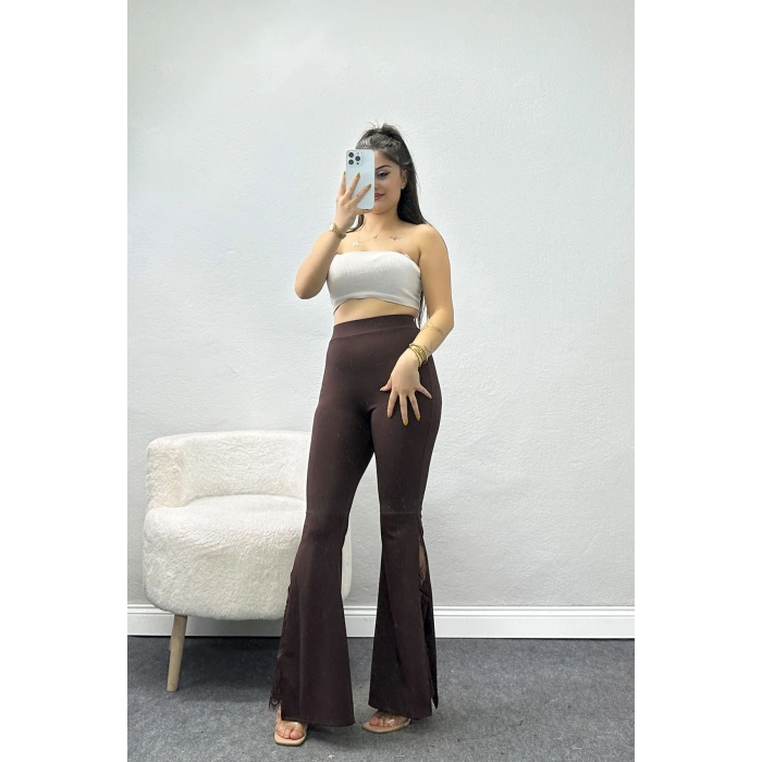 Tüllü İspanyol Paça Tayt Kahve - 50886.1905.