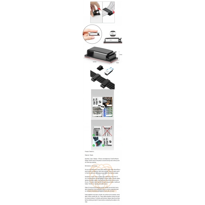 Turk Yapışkanlı Kablo Düzenleyici Klips 4 ADET