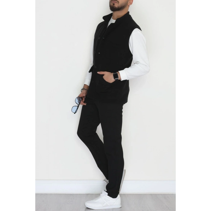 Tüylenmeyen Erkek Polar Yelek Siyah - 42598.1937.