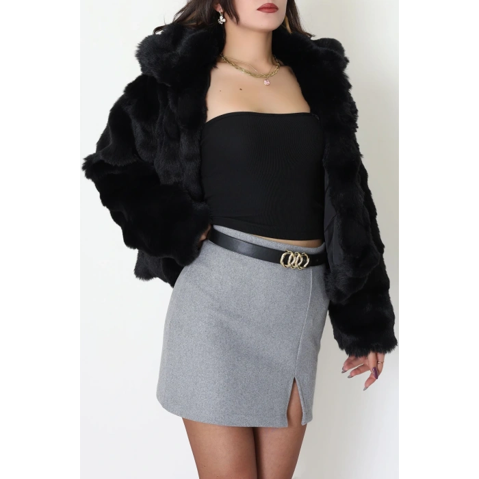 Tüylü Astarlı Kürk Siyah - 5070.1839.